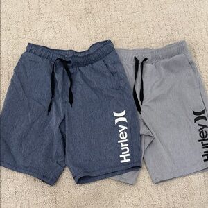 Hurley Navy and Light Gray Elastic Waist Shorts with Side Logo